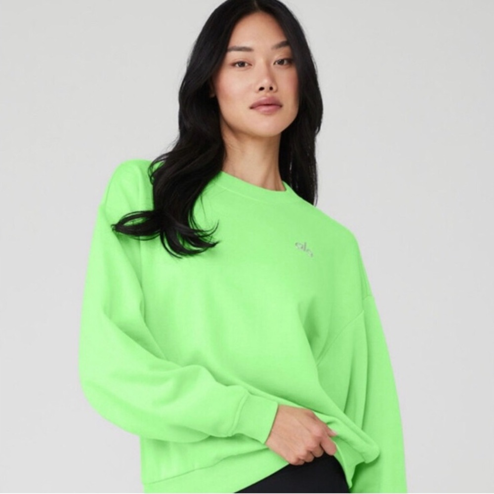 Alo Yoga Accolade Crew Neck Pullover Green Glow XXS